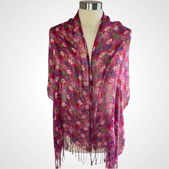 Fuchsia Floral Cottagecore Pashmina - Picture 1 of 4